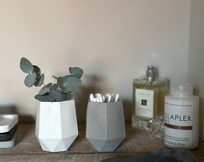 Hexagonal small concrete pot, make brush storage, cotton bud pot, gift, available in 3 colours