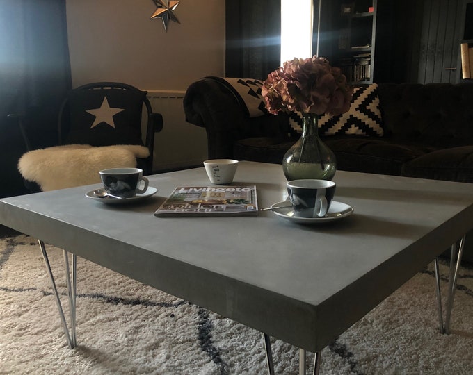 Concrete coffee table, concrete table top available in cool grey, dark grey, black, outdoor coffee table, concrete coffee table, garden
