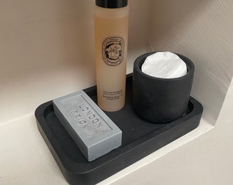 Rectangle concrete bathroom tray 23cm in 4 colours. Stylish concrete tray, cement tray, soap tray, bathroom tidy.