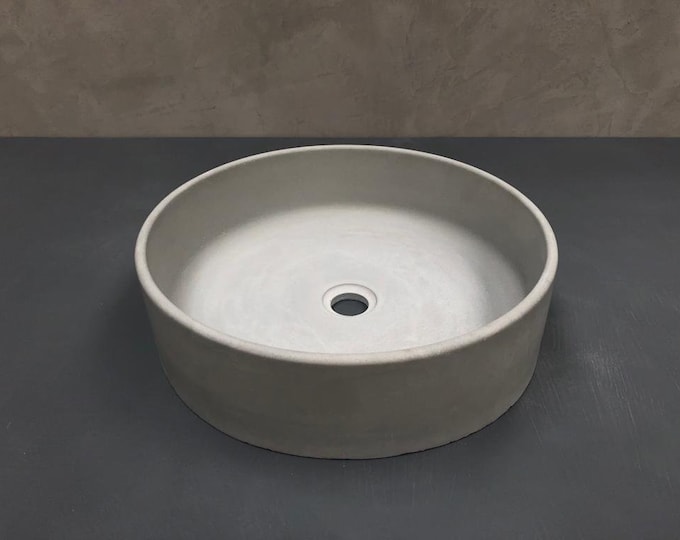 Round concrete sink, grey, concrete sink, handmade, industrial, cement sink, freestanding concrete sink, modern, rustic