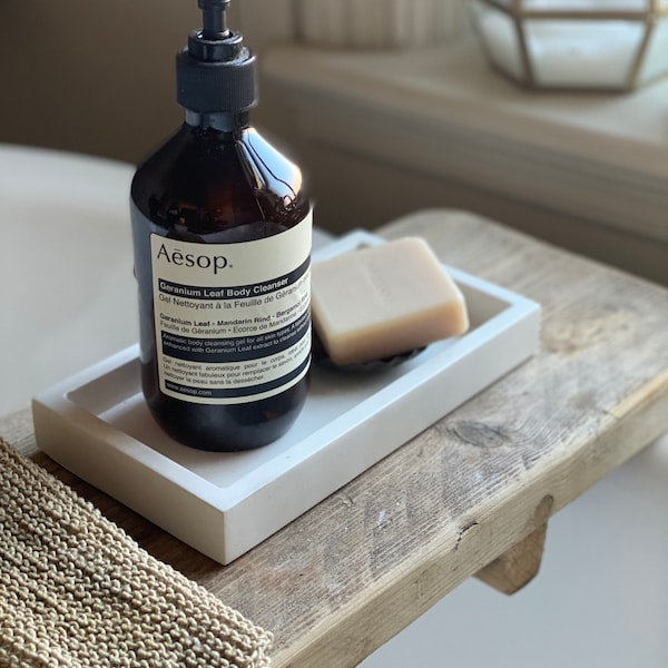 Small Concrete Tray: Rectangle Trinket Dish, Minimalist Scandi Decor