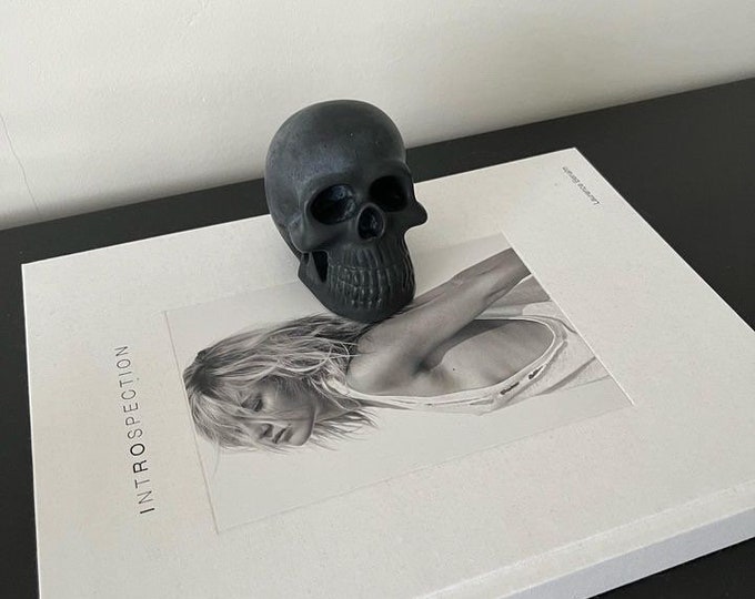 Decorative concrete skull, skull bookend, paperweight, skull decor, bookend, gothic decor, black skull, white skull