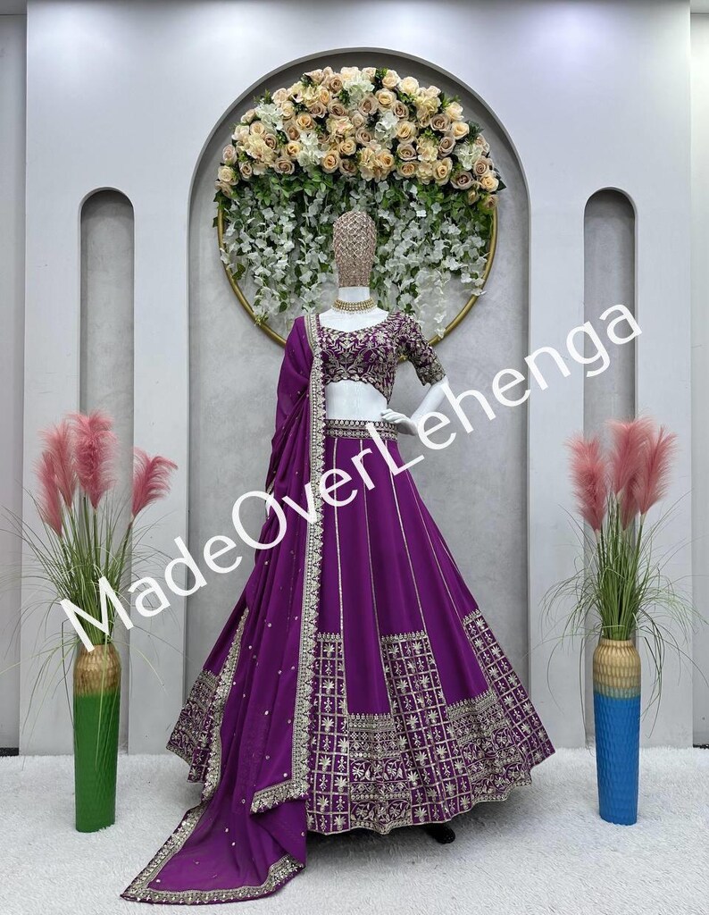 Chic Purple Designer Bridesmaids Wedding Lehenga Choli