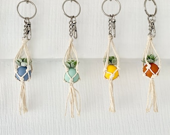 Macrame hanging succulent keychain