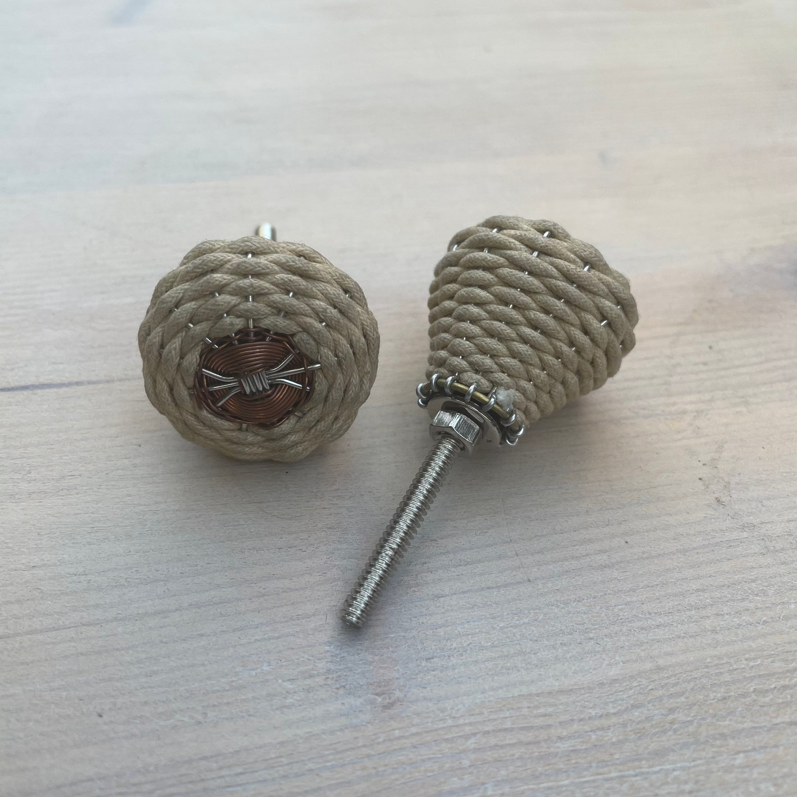 Natural twine Basket weave drawer pull handle Etsy