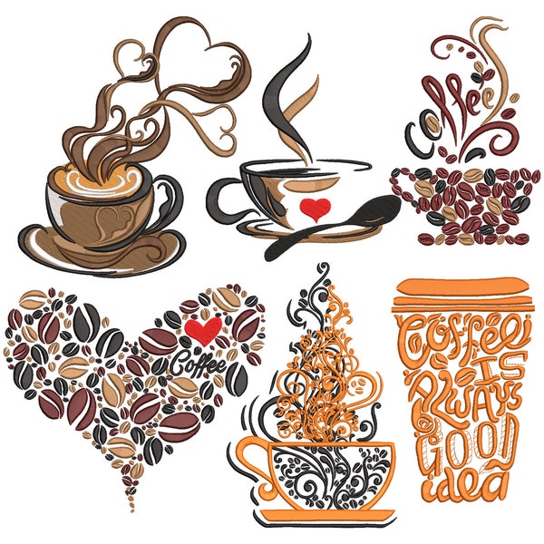 Coffee Embroidery Designs. Coffee Cup machine Embroidery Designs