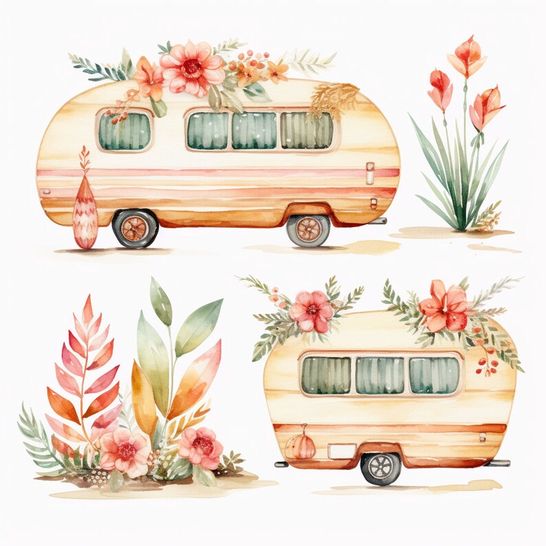 Cute Caravan Clipart Printable Image Commercial Use Fall - Etsy Australia