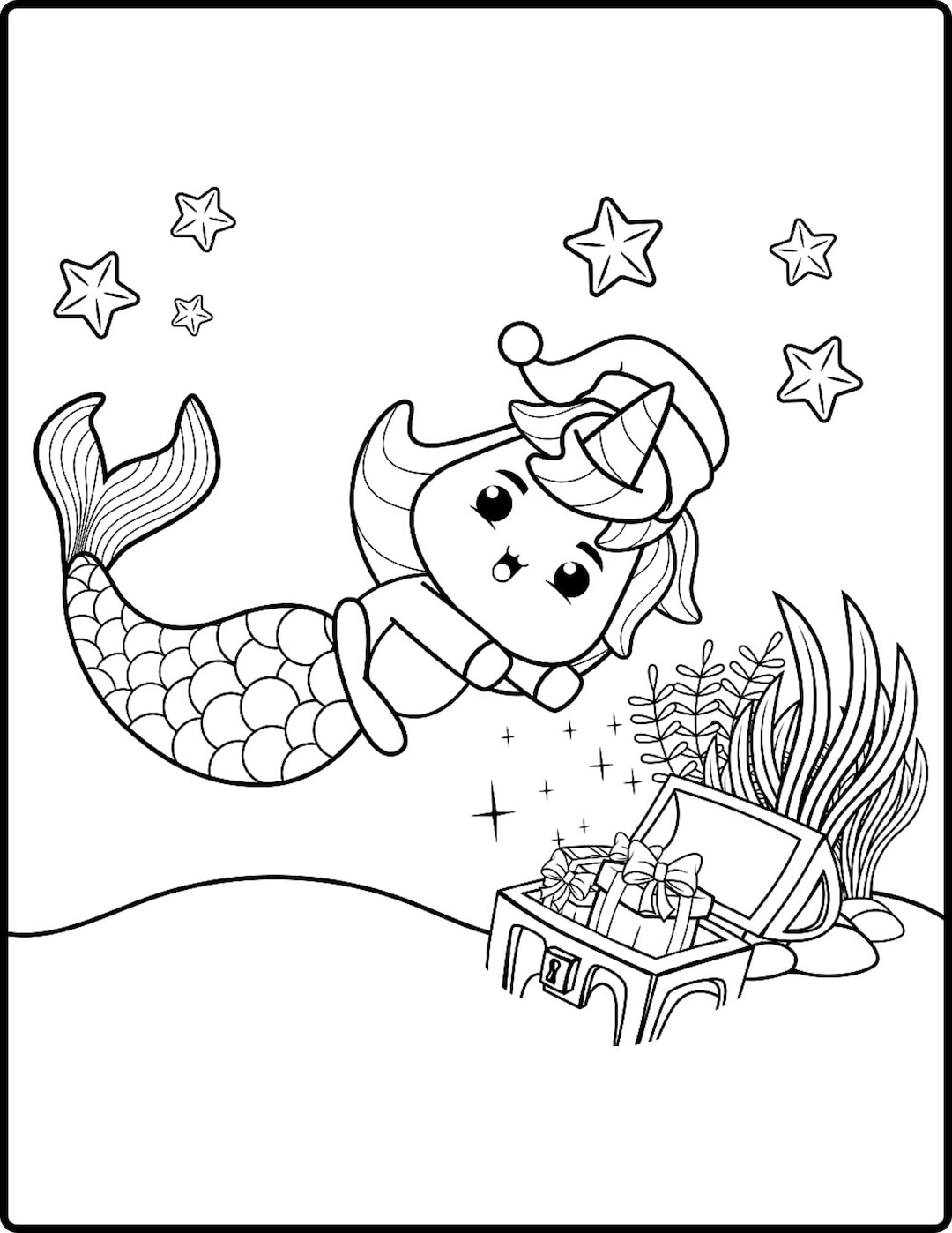 Christmas Mermaid Coloring Pages
 50 Cute Christmas Mermaid Coloring Pages Kawaii Christmas Etsy