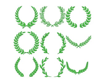 Diseños de bordado de corona de laurel. Diseños de bordado de máquina de corona de hojas, patrón de bordado de marco de monograma