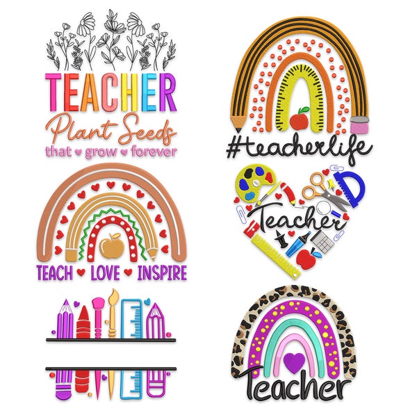 Teacher Embroidery Designs. teacher Rainbow Embroidery Designs. Gifts for teacher machine  embroidery design. Back to School Embroidery file