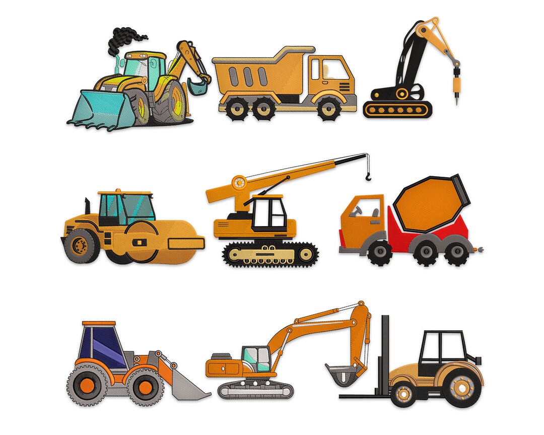 Construction Machines Embroidery Designs. Heavy Equipment Machine