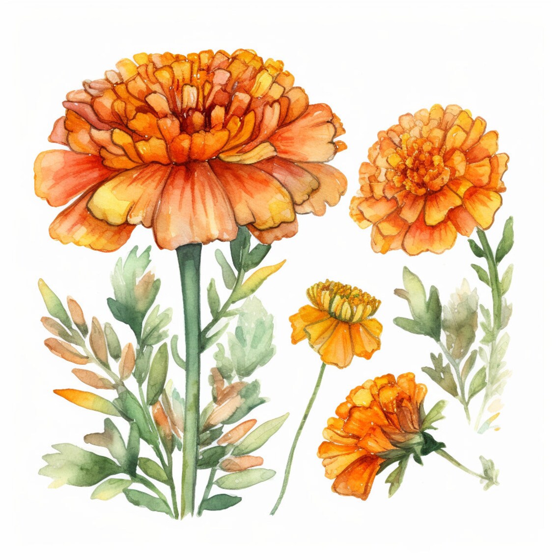 Marigold Flower Clipart, Watercolor Png Marigold Fields Download