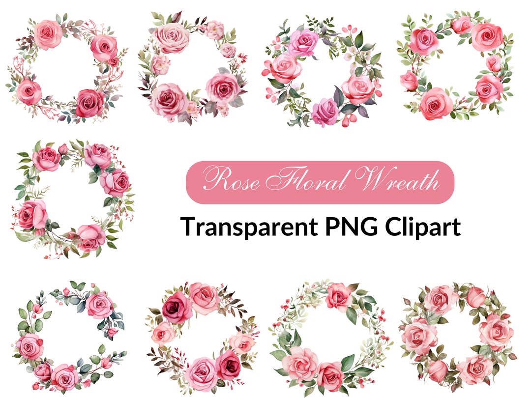 Rose Wreath Clipart Watercolor Floral Frame Clipart Wedding Etsy