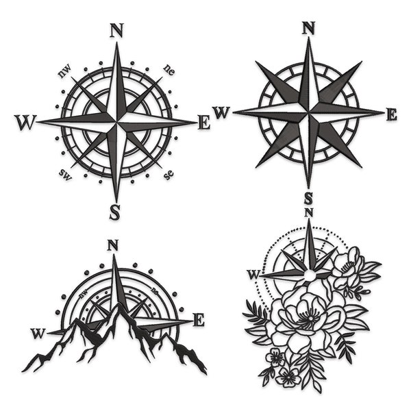 Compass Embroidery designs. Nautical Compass machine embroidery. Compass Symbol embroidery file