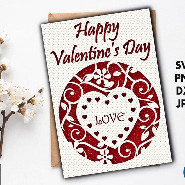 Valentine card svg, Happy Valentines day card cut file template, Cricut valentine card cutout template, Love cards svg files for silhouette