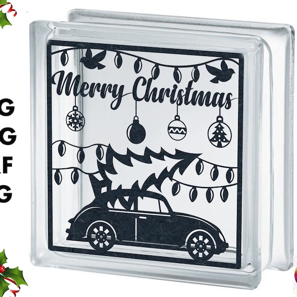 Christmas glass block SVG, Christmas scene cut file for Cricut, laser and glowforge,  Cutting file for make Xmas decorations, Vinyl, Signs