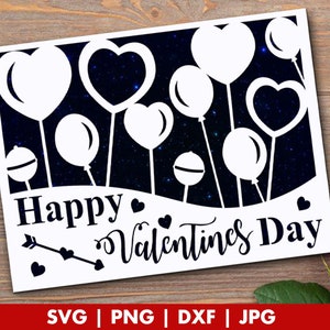 Valentine card svg file for cricut, Happy valentines day greeting card with envelope cut file, Papercut card template