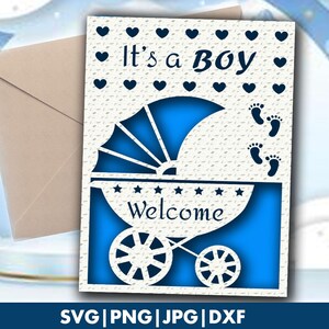 Neugeborene Baby Karte svg, es ist ein Junge Baby Geburt Ankündigung Karte svg-Datei für Cricut, Baby-Dusche-Karte svg, Baby Junge Willkommen Karte geschnitten Datei