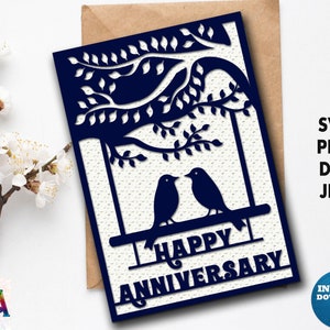 Tarjeta de aniversario svg, archivo de corte romántico feliz aniversario para cricut con plantilla de sobre, descarga de plantilla de tarjeta de felicitación Diy papercut