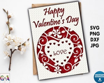 Valentine card svg, Happy Valentines day card cut file template, Cricut valentine card cutout template, Love cards svg files for silhouette