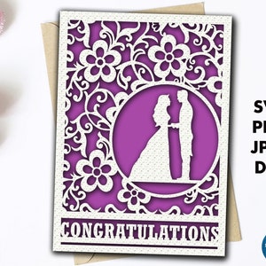 Congratulations Wedding shower card svg, Cricut Wedding card cut file, Congrats engagement card template with envelope, Greeting card svg image 2