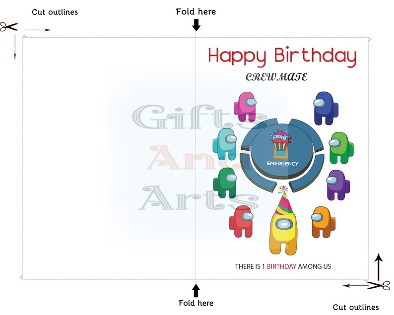 among us birthday card printable for crewmate cute and