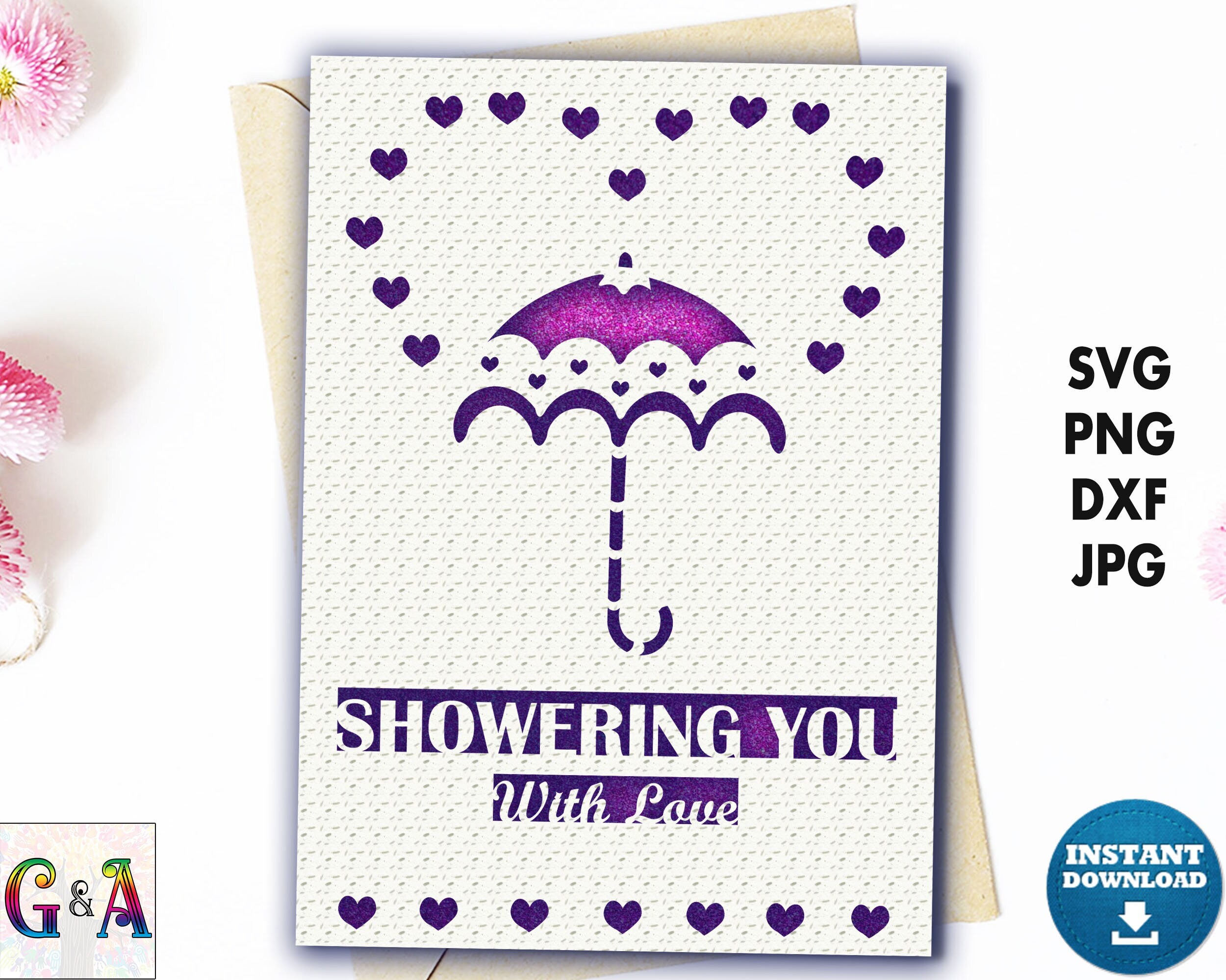 Bridal Shower Card Svg File for Cricut, Beautiful Wedding Shower Card Cut File With Envelope