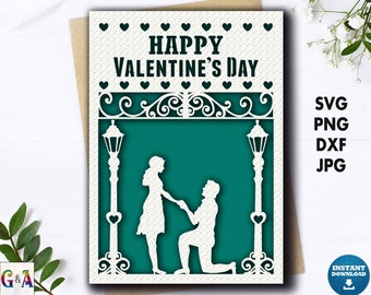 Valentine Card svg, Happy Valentines day card svg cut file, Cricut valentine greeting card template, 5x7 fold card svg with envelope