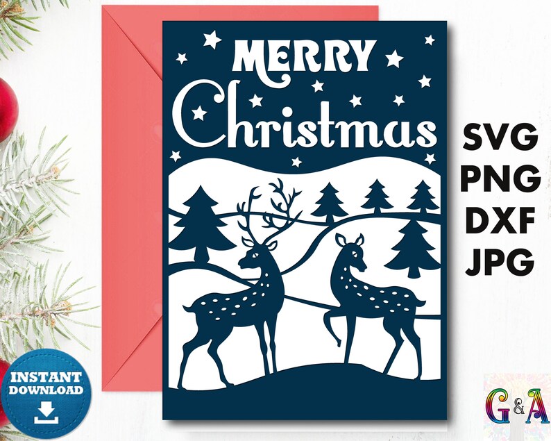 Christmas Card Svg, Merry Christmas Svg Card With Envelope Template for