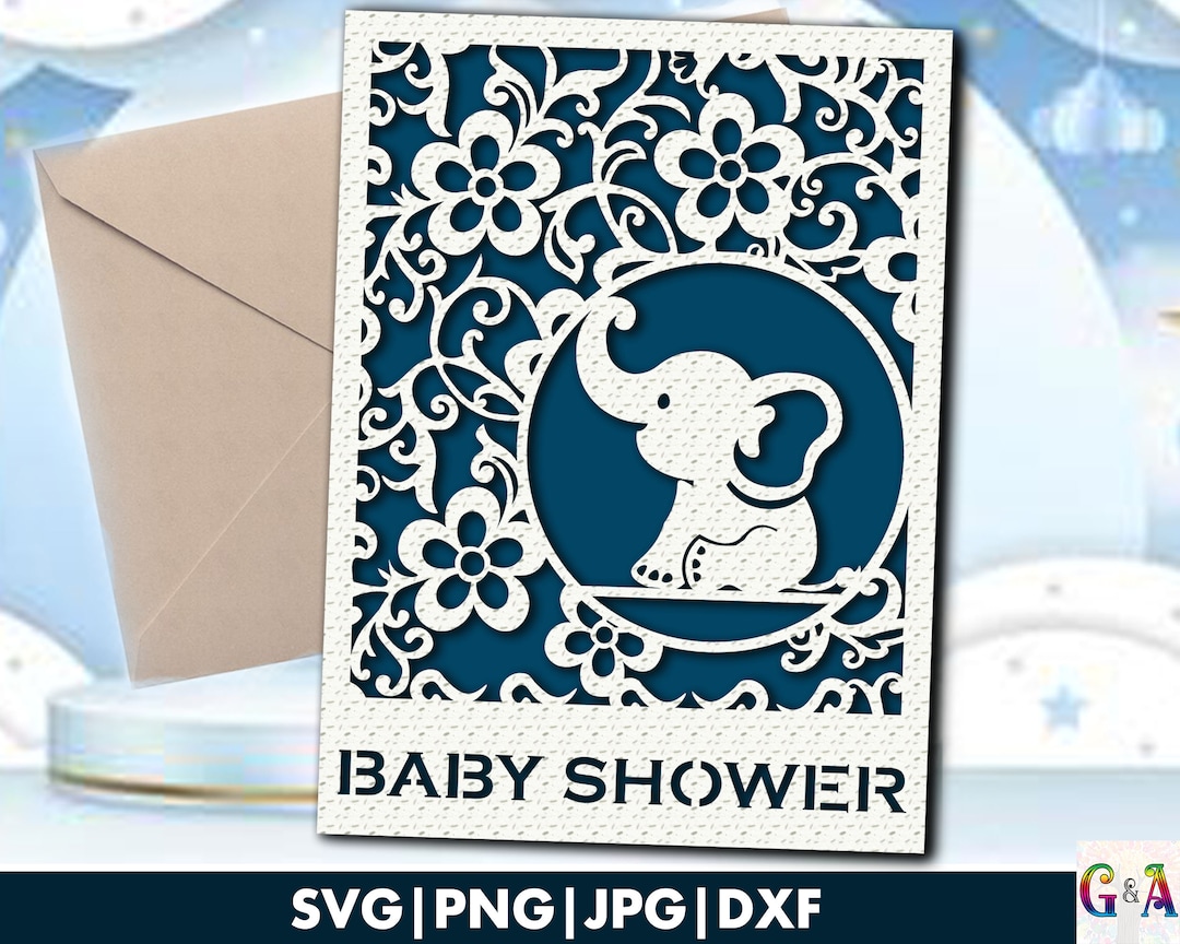 Baby Shower Card Svg, Cute Baby Card Cut File for Mom to Be, Cricut Floral Baby Elephant