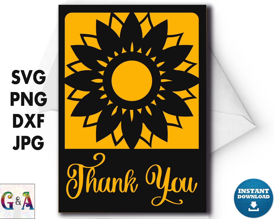 Sunflower Thank You Card Svg Template With Envelope for Cricut - Etsy