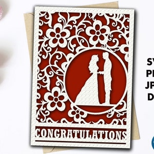 Congratulations Wedding shower card svg, Cricut Wedding card cut file, Congrats engagement card template with envelope, Greeting card svg image 1