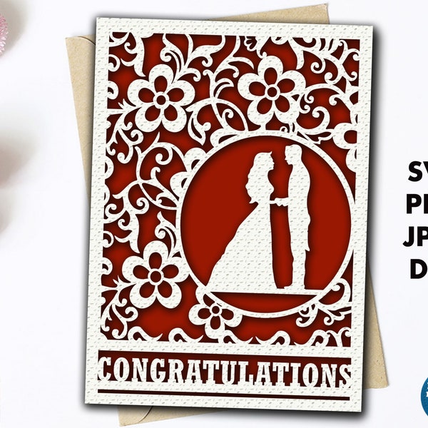 Congratulations Wedding shower card svg, Cricut Wedding card cut file, Congrats engagement card template with envelope, Greeting card  svg