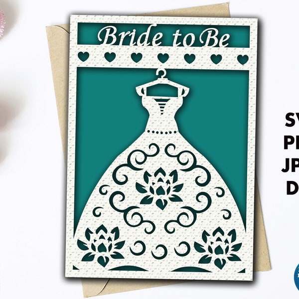 Bridal shower card svg file for cricut, Bride to be card svg cut file with envelope template, Wedding shower greeting card for daughter