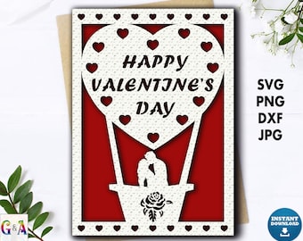 Valentine Card svg, Happy Valentines Day Card svg for cricut, Papercut Valentine greeting card cut file with envelope