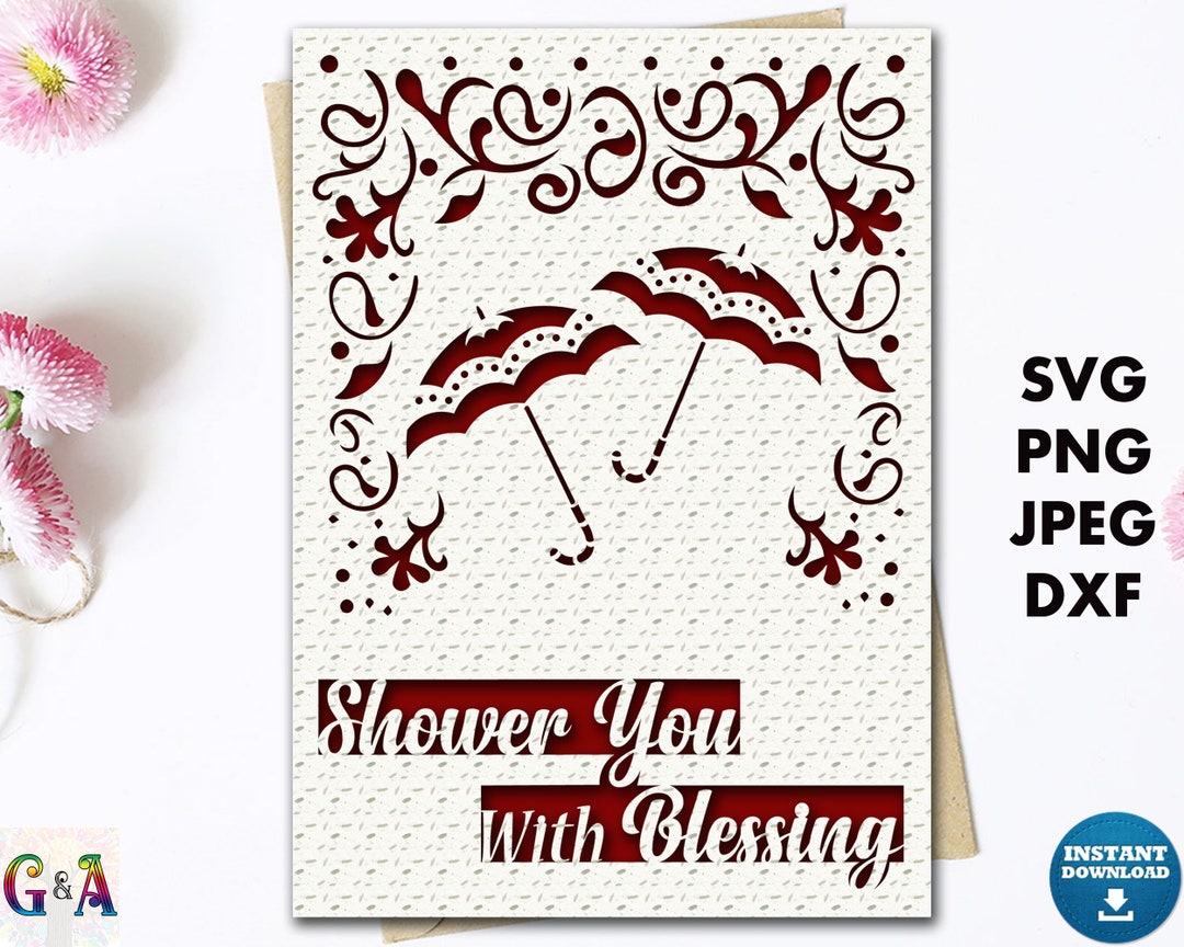 Bridal Shower Card Svg File for Cricut, Wedding Shower Card Cut File With Envelope Template