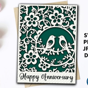 Tarjeta de aniversario svg, archivo de corte romántico feliz aniversario para cricut con plantilla de sobre, descarga de plantilla de tarjeta de felicitación Diy papercut