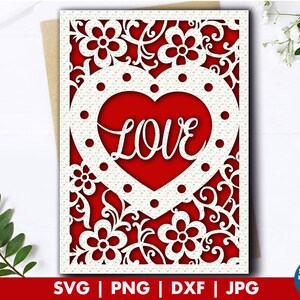 Tarjeta de San Valentín svg, Tarjeta de amor svg, Archivo de tarjeta Happy Valentines Day para Cricut, Plantilla de tarjeta de felicitación Heart Valentine con archivo de corte de sobre