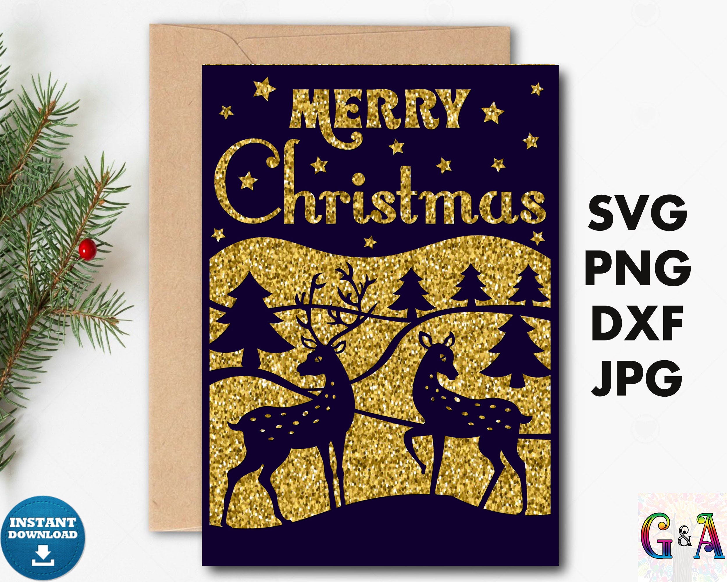 Christmas Card Svg, Merry Christmas Svg Card With Envelope Template for Cricut, Silhouette Cut