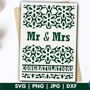 Felicitaciones Tarjeta de ducha de boda svg, Mr & Mrs Cricut Tarjetas de boda archivo cortado, Felicitaciones tarjeta de felicitación de compromiso con plantilla de sobre