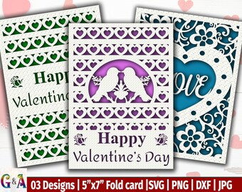 Valentine card svg bundle, Happy Valentine ’s Day card svg files for cricut, Papercut greeting card bundle for Valentine day