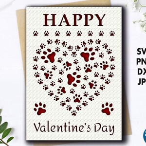 Valentinstag Karte svg, Herz Pfote glücklich Valentinstag Karte für Cricut, Valentinstag Grußkarte Vorlage für Hundeliebhaber mit Umschlag Datei