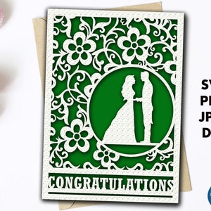Congratulations Wedding shower card svg, Cricut Wedding card cut file, Congrats engagement card template with envelope, Greeting card svg image 3