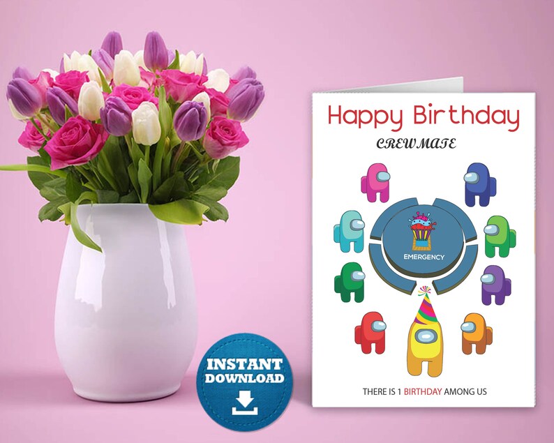 among us birthday card printable for crewmate cute and