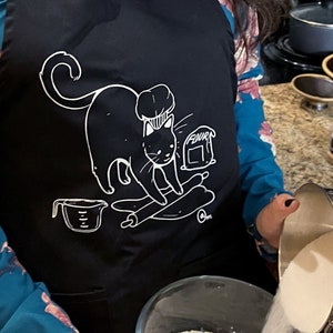 Kitty Cat Baking Apron Black White