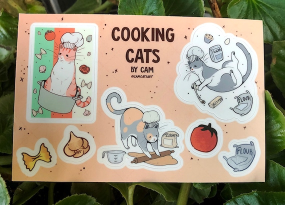 Cooking Cats Vinyl Stickers Set that are Die Cut, Weatherproof, and Adorable