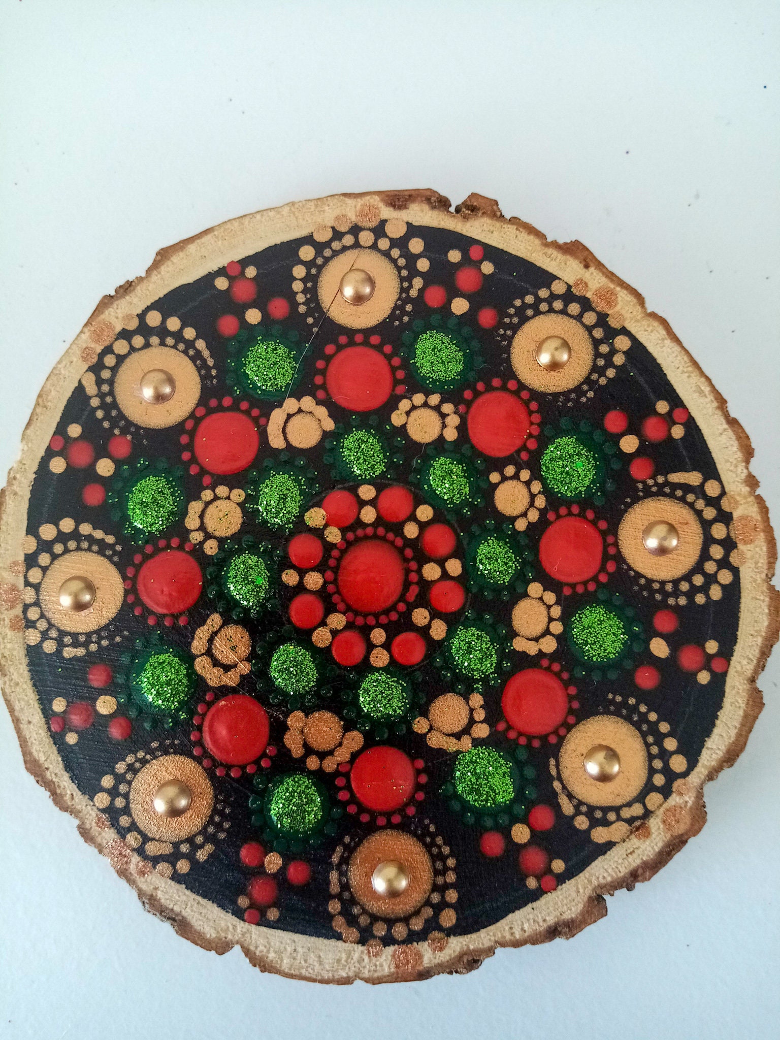 Mandala sur Rondin Bois, Décoration Intérieur, Pointillisme