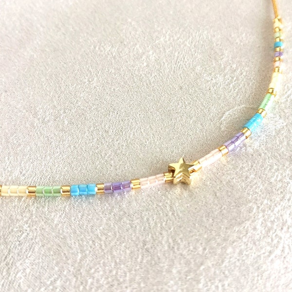 collier en fil de soie japonaise avec perles, collier fin