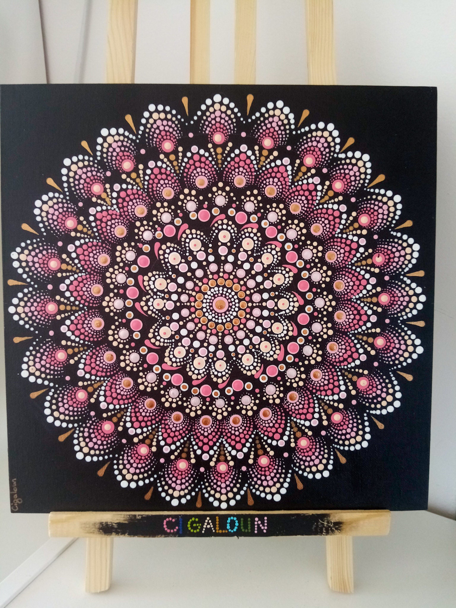 Mandala sur Carton Toilé, Décoration Intérieur, Pointillisme
