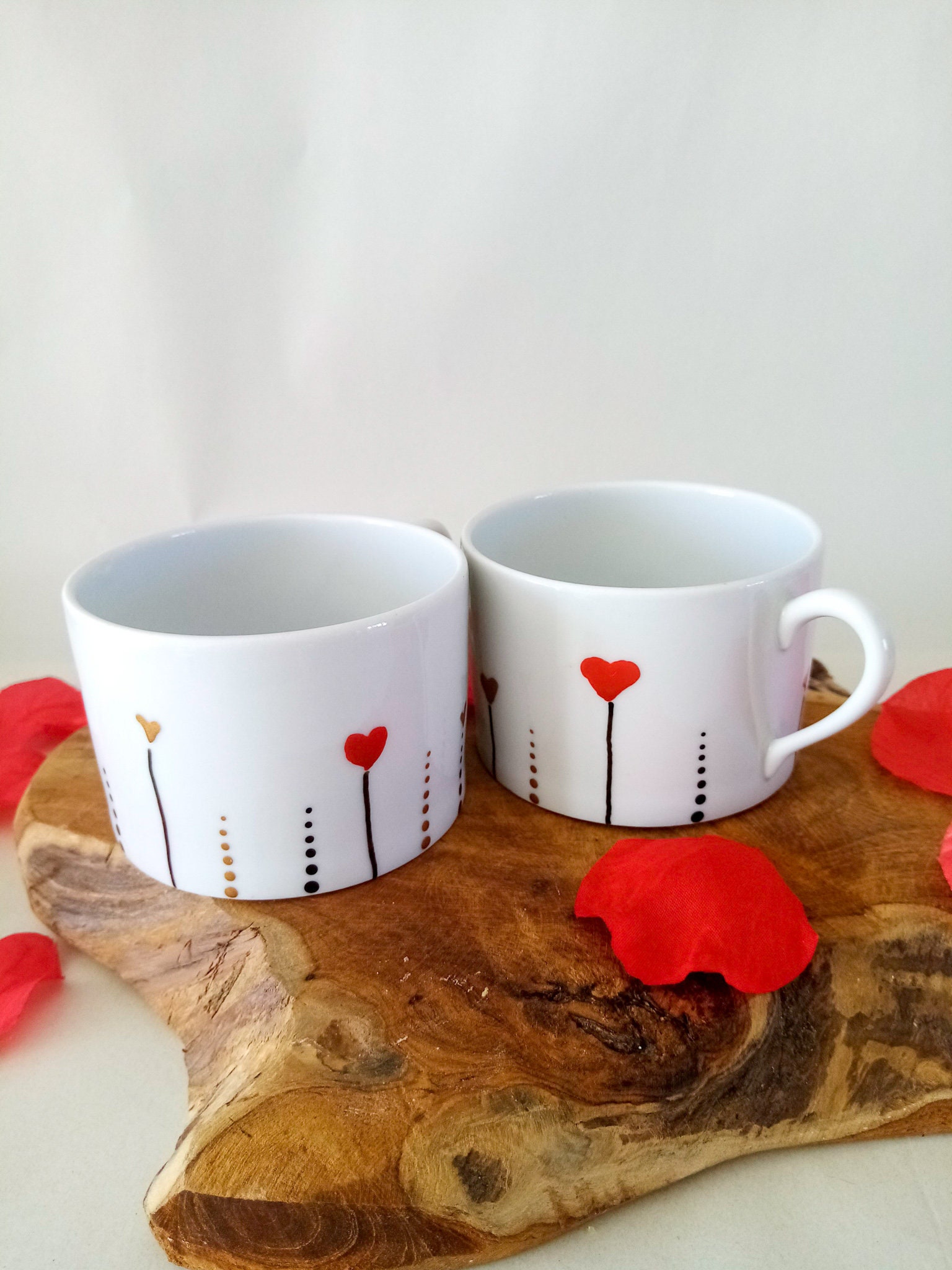 Tasse à Café Coeur, Duo de Tasses Porcelaine Peinte La Main, Saint Valentin